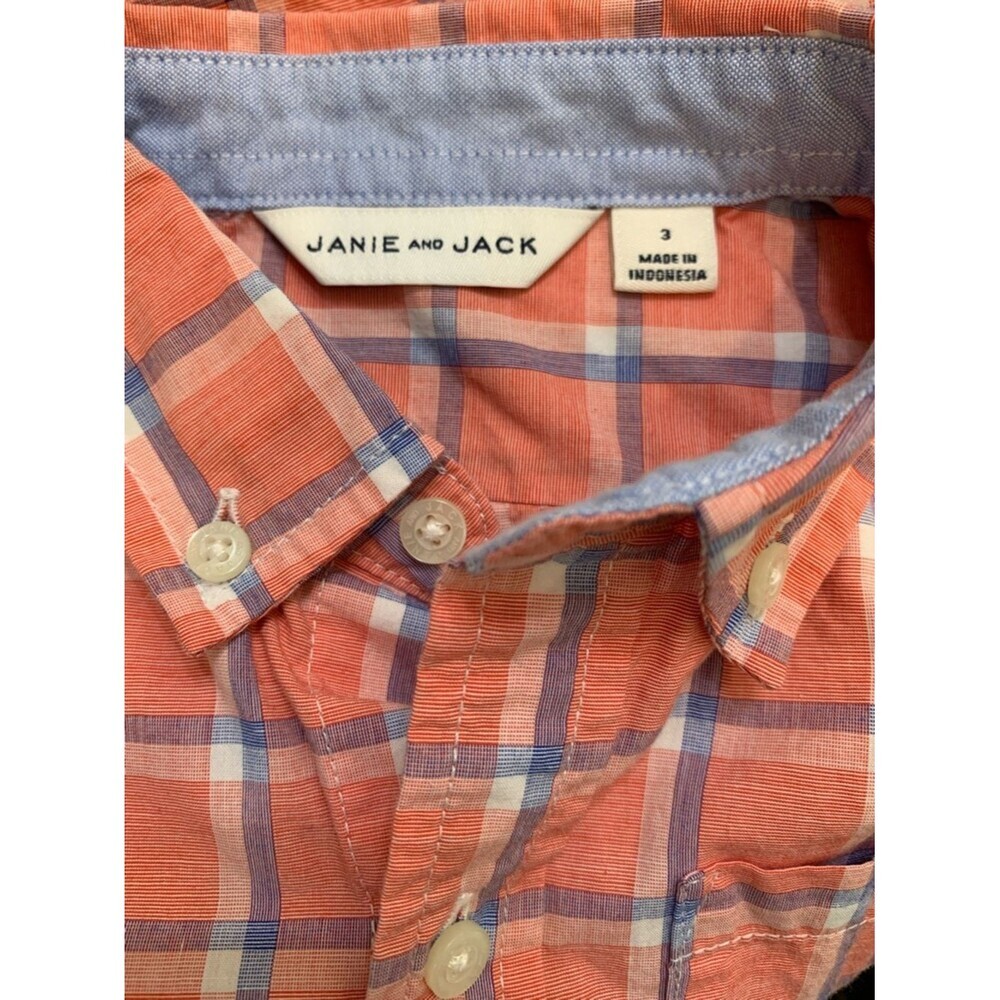 Janie and Jack Button Down Shirt Boys Plaid Short Sleeve Pink Blue Casual 3T - Picture 4 of 5